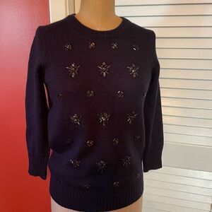 J CREW | black wool blend sweater with black beads XS